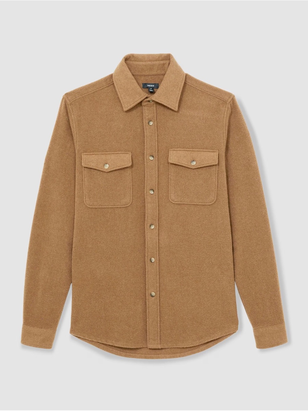 REISS Demari Twin-Pocket Overshirt With Wool in Camel MSRP $195
